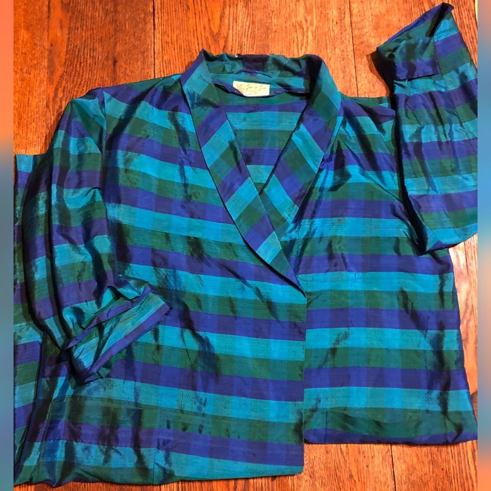 🌟 VTG Star Of Siam 60s Handwoven Silk Robe x blue